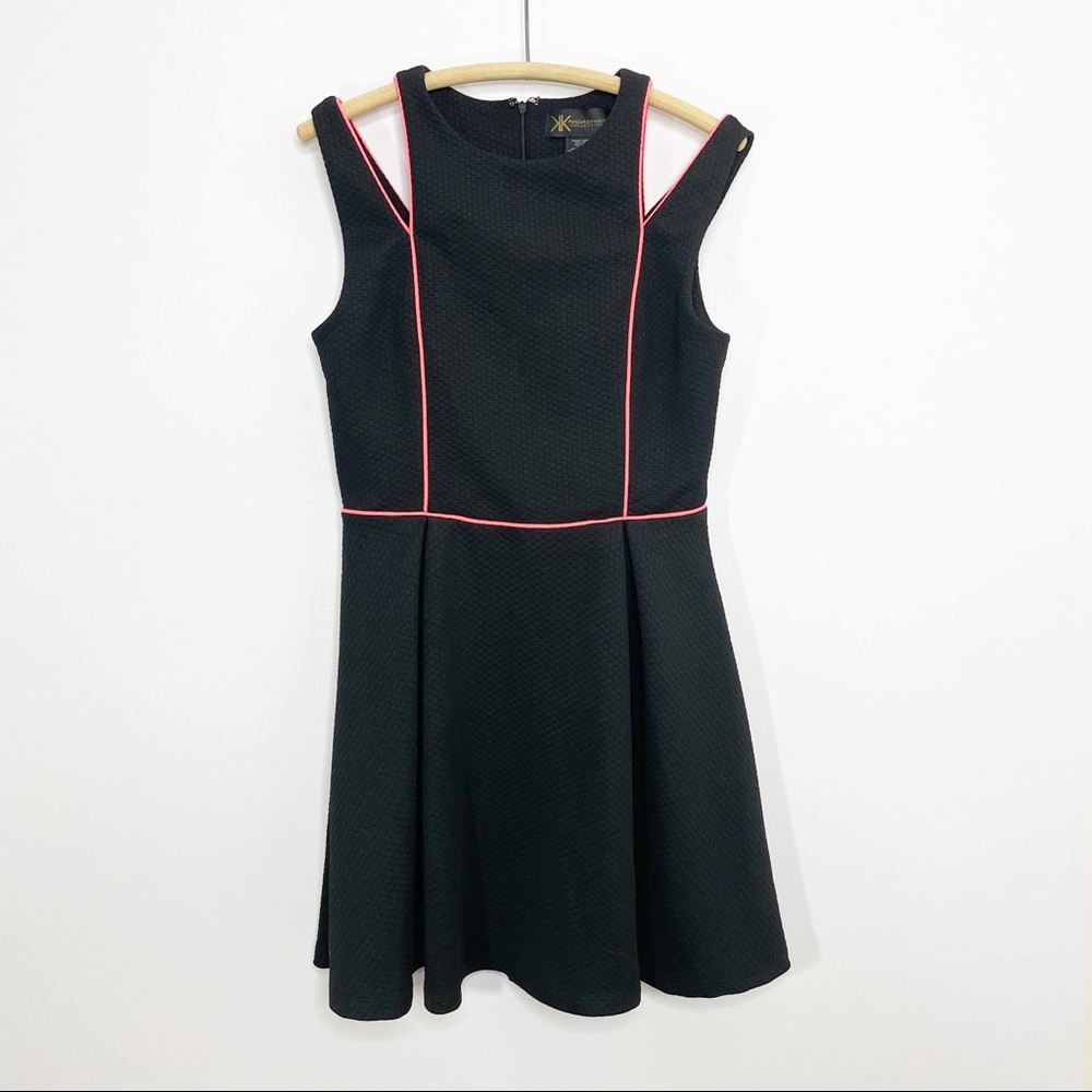 KARDASHIAN KOLLECTION Box Pleat Cutout A-Line Dress with Neon Trim - Sz. Medium